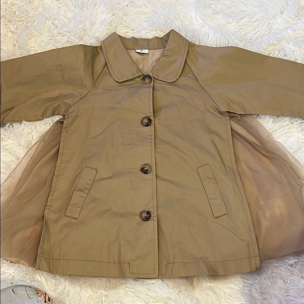 PatPat Tan Tulle Raincoat Classic Collar Utility Style